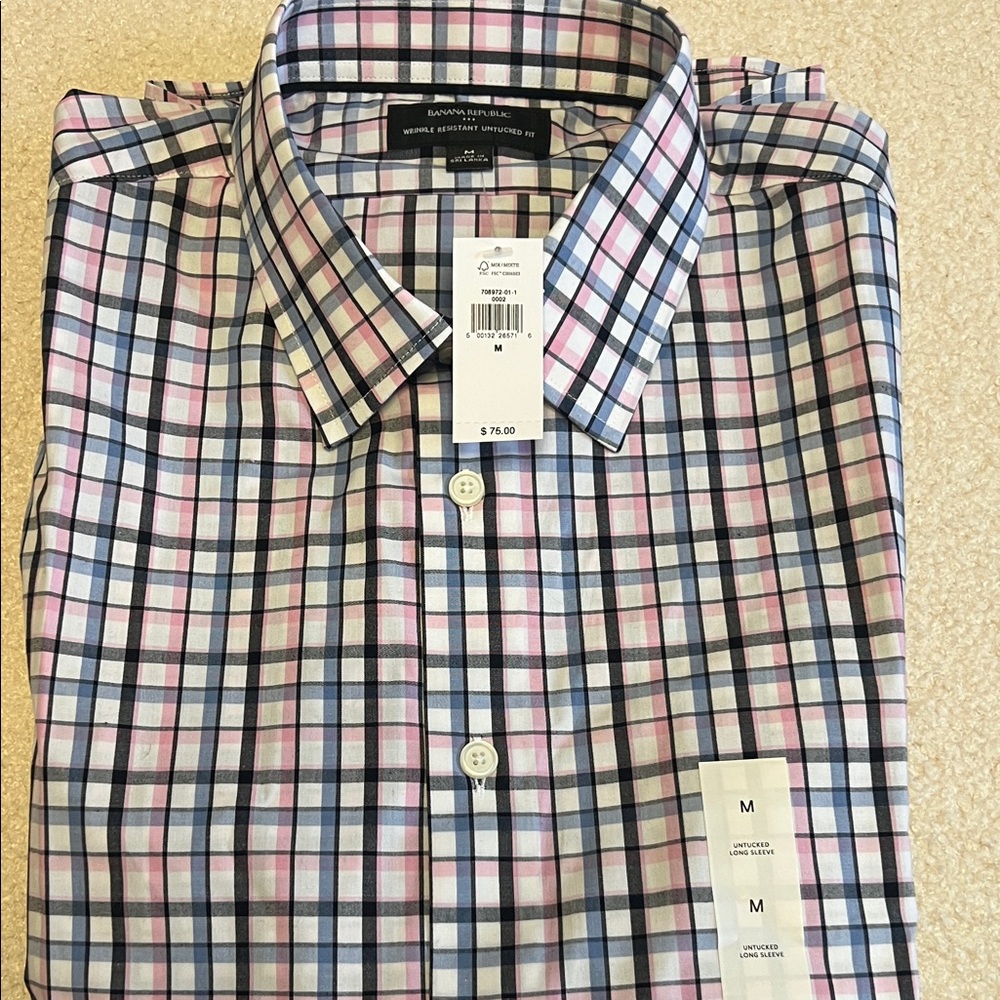Banana Republic Men's Plaid Shirt - Pink, Blue, White